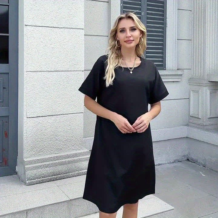 T-Shirt Dress Women Graphic Print Crew Neck Short Sleeve Casual Loose Stretch Spring Summer Machine Washable S M L XL XXL