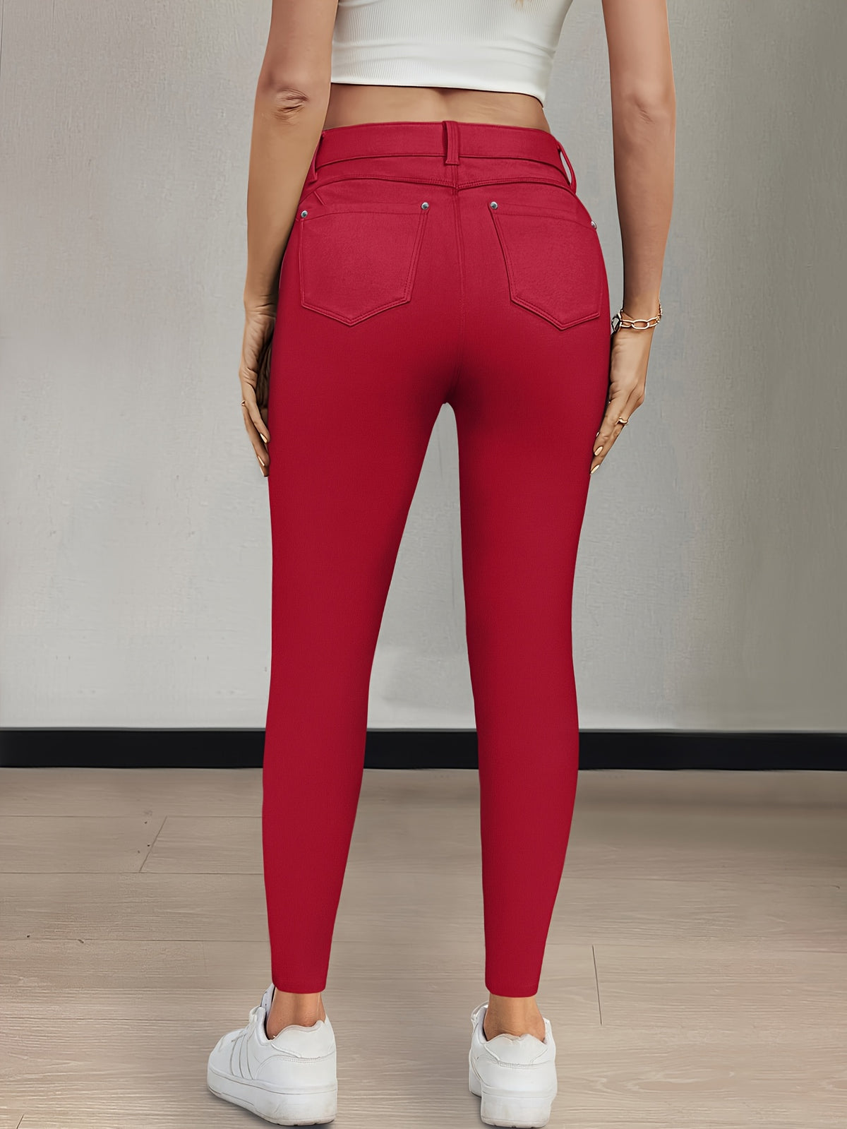 Women's High-Waist Skinny Jeans Stretchy Fabric Multi-Color Long Style Casual Streetwear Button Decor Five Pockets