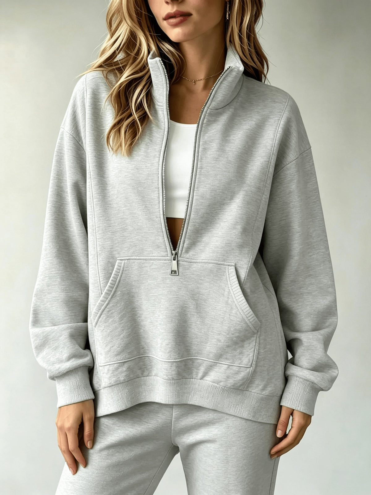 Tracksuit Set Women Half-Zip Sweatshirt and Loose Cuffs Pants 2 Piece Casual Soft Stretchy Relaxed Fit Fitness Commute Daily Outfit S-XXL