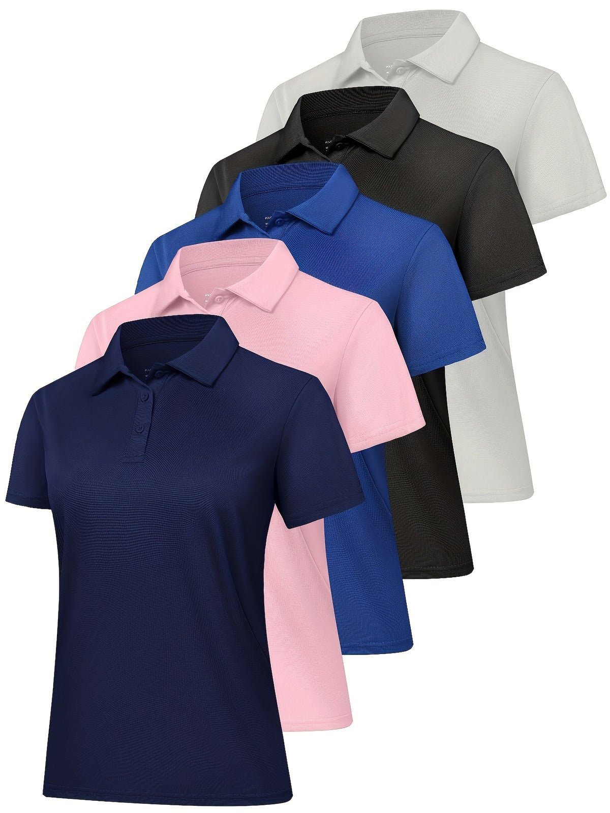 5 Pack Women's Polo Shirts Short Sleeve 3-Button Collared Moisture-Wicking Uniform Tops Work Casual Spring Summer Fall 100% Polyester