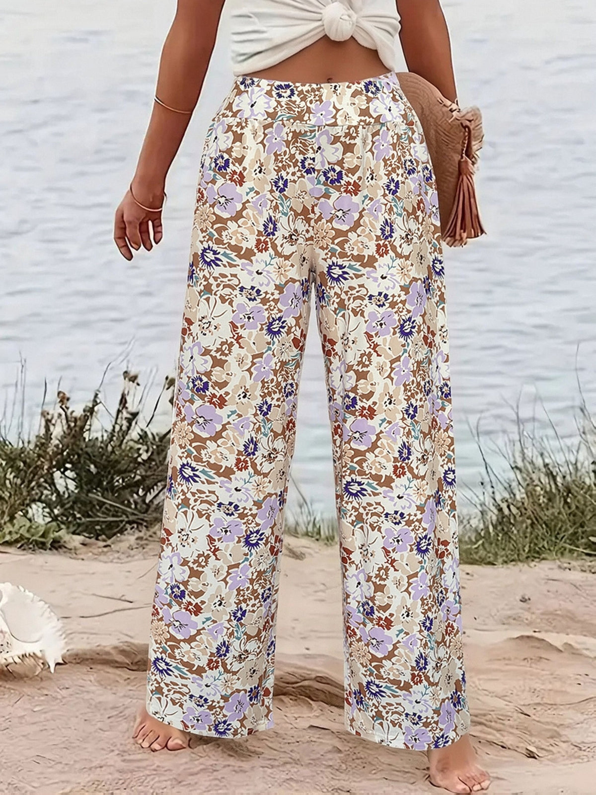 Floral Patchwork Loose Long Pants Women Casual Cute Print Wide Leg Summer Trousers Comfortable Everyday Wear