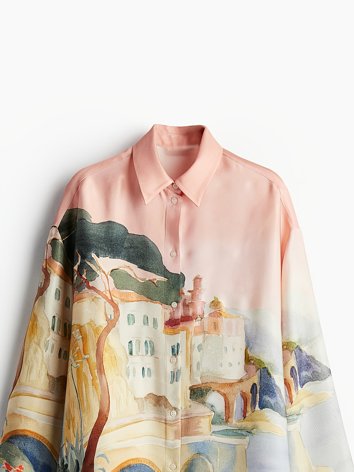 Printed Shirt Women Flap Collar Long Sleeve Beach Vacation Top Casual Summer Fashionable