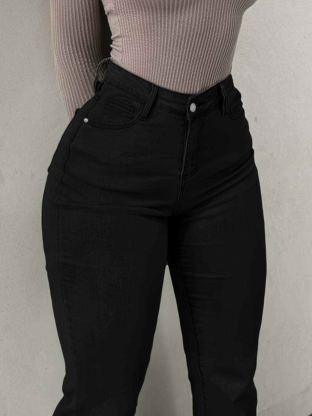 Women's Y2K Straight Leg Denim Pants High Elastic Vintage Street Style Solid Color Long Jeans Versatile Trendy Fashion Bottoms