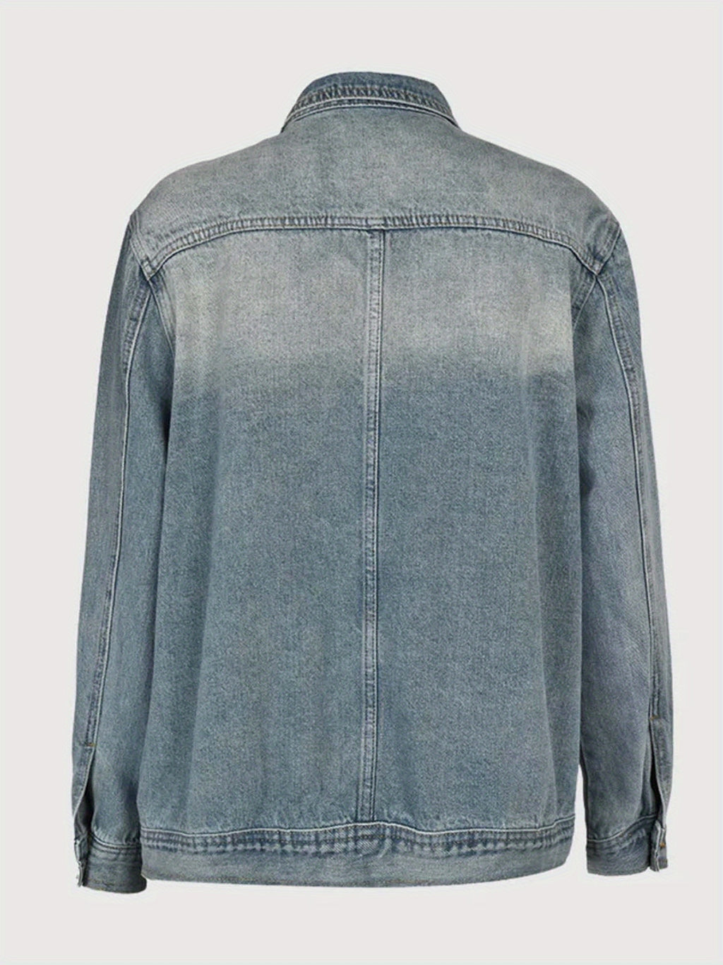 Loose Fit Jean Jacket Women Asymmetric Slant Placket Multi Pocket Vintage Blue Streetwear Long Sleeve Denim Coat Fall Winter