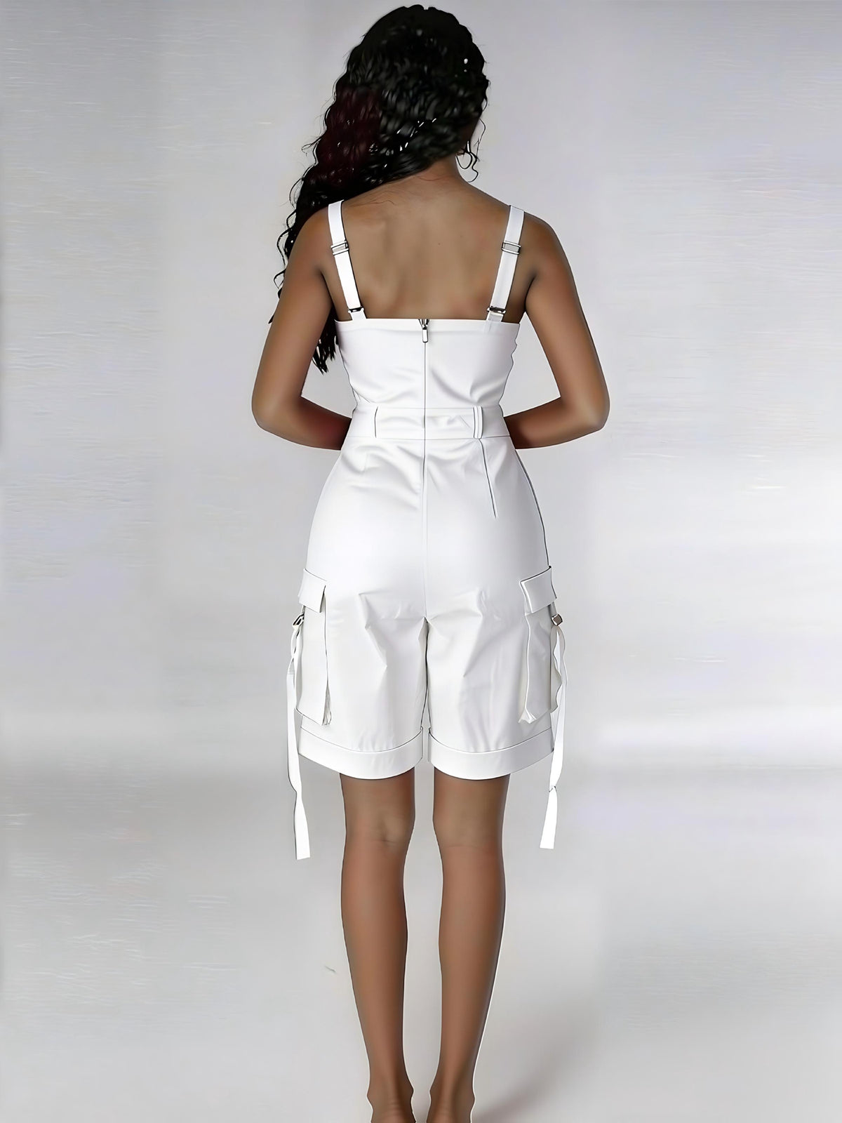 Cargo Romper Women Sleeveless Square Neck Suspender High Waist Wide Leg Overall Shorts Jumpsuit with Pockets Summer Casual Streetwear Rose Red Black White Green S-XXL