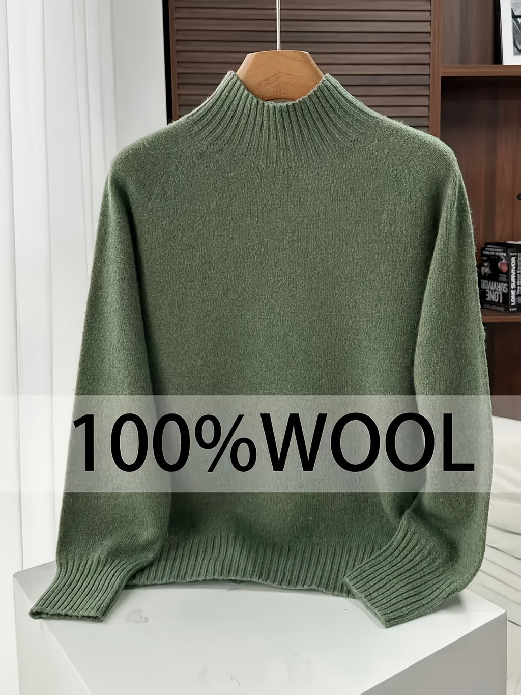 Women Oversized 100% Wool Sweater Round Neck Raglan Sleeve Thick Pullover H-Line Silhouette Solid Color Cozy Fall Winter Layering Knit Top