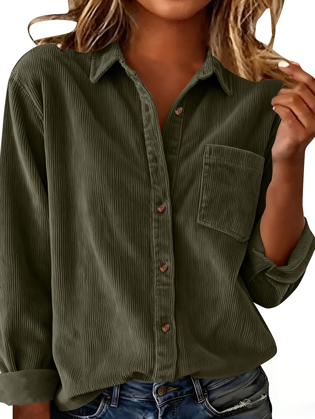 Textured Button Shirt for Women Long Sleeve, Casual Loose Fit Blouse with Pocket, Lightweight Athleisure Top for Daily Casual Wear, Women's Oversized Button Down Shirt