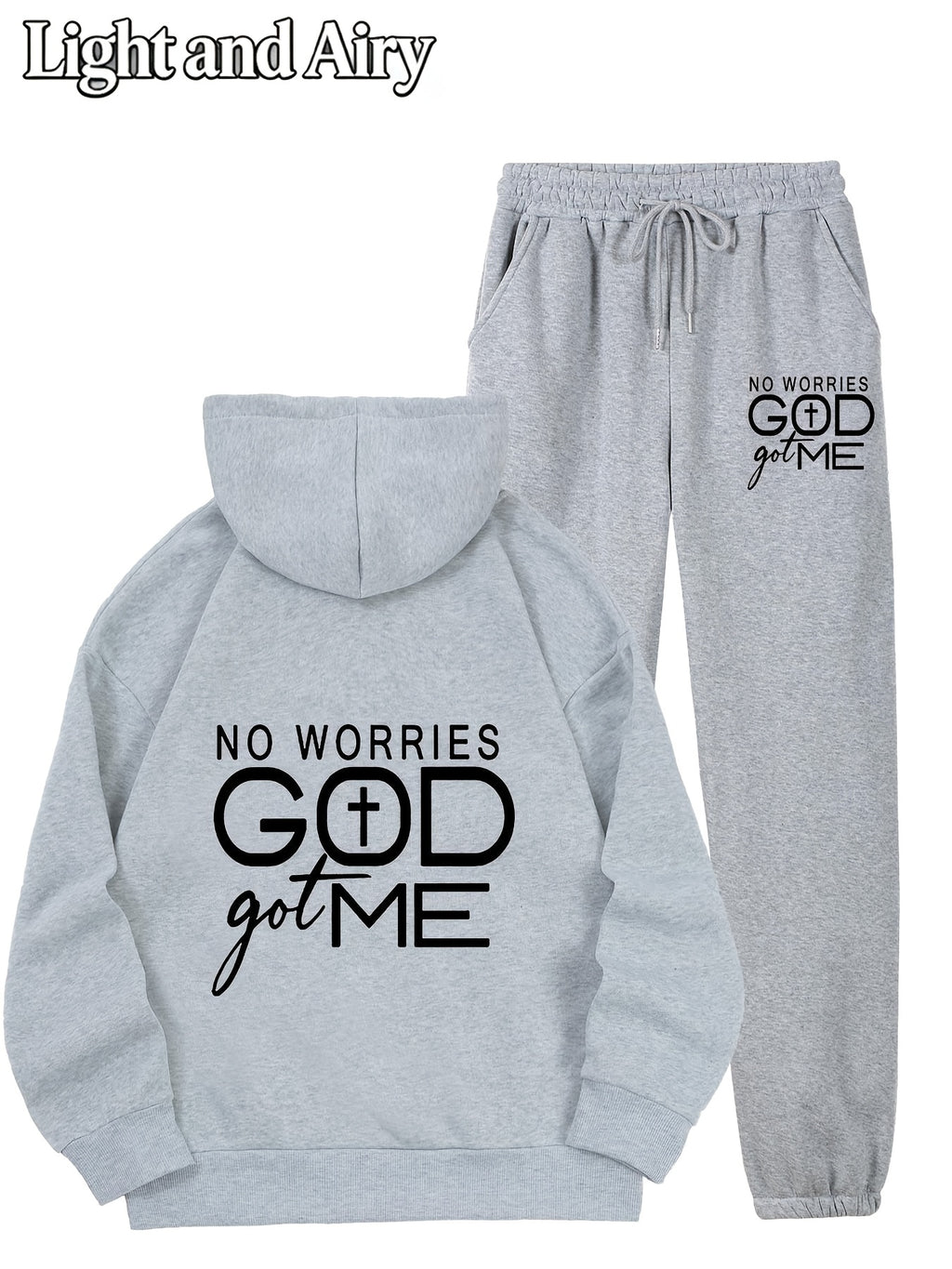 No Worries God Got Me Hoodie and Sweatpants Set Women 2 Piece Christian Jogger Tracksuit - Graphic Print Fall Loungewear Outfit