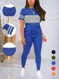 Women's 2-Piece Tracksuit Set Round Neck Color Block Top and Leggings S-XXL Multiple Colors