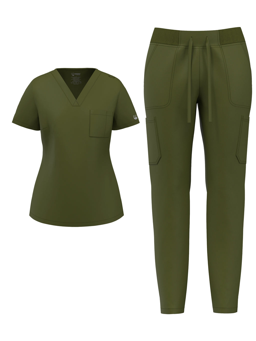 Women's Elastic Scrub Pants Set V-Neck Short Sleeve Breathable Workwear Uniform Solid Color with Pocket | Mira Roam