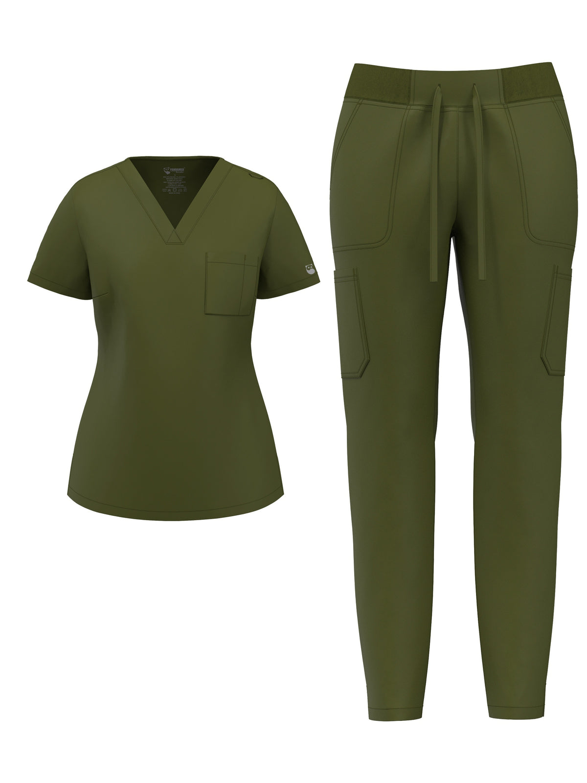Women's Elastic Scrub Pants Set V-Neck Short Sleeve Breathable Workwear Uniform Solid Color with Pocket | Mira Roam