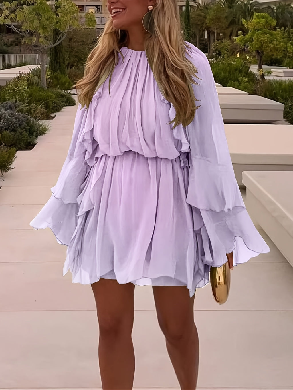 Layered Ruffle Chiffon A-Line Dress Women Loose Flowy Semi-Sheer Casual Vacation Spring Summer Dress S-XXL