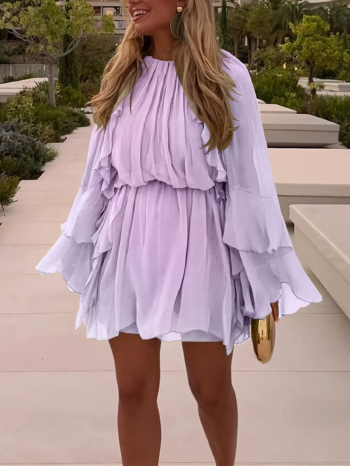 Layered Ruffle Chiffon A-Line Dress Women Loose Flowy Semi-Sheer Casual Vacation Spring Summer Dress S-XXL