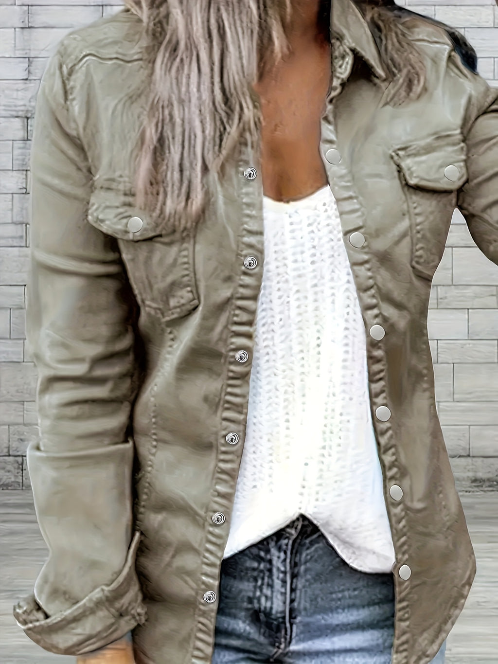 Women's Slim Fit Distressed Denim Jacket Long Sleeve Ripped Button-Up Jean Coat Casual Streetwear Basic Outerwear