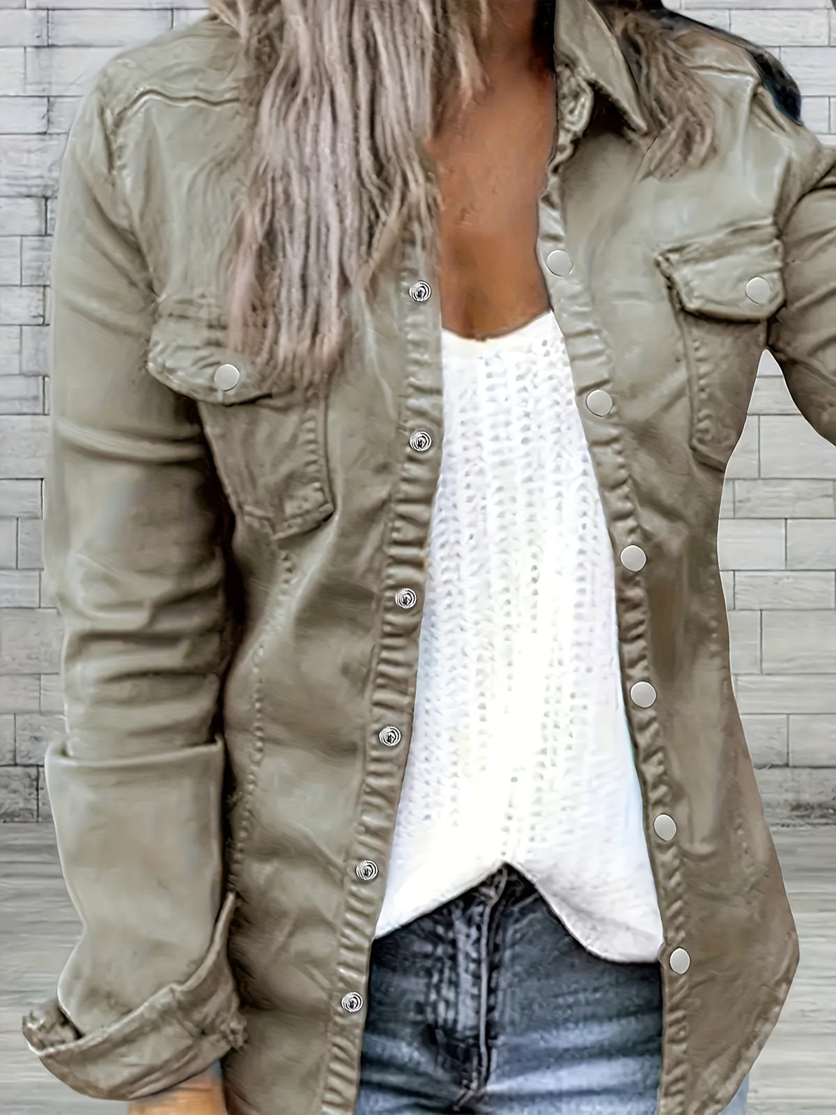 Women's Slim Fit Distressed Denim Jacket Long Sleeve Ripped Button-Up Jean Coat Casual Streetwear Basic Outerwear