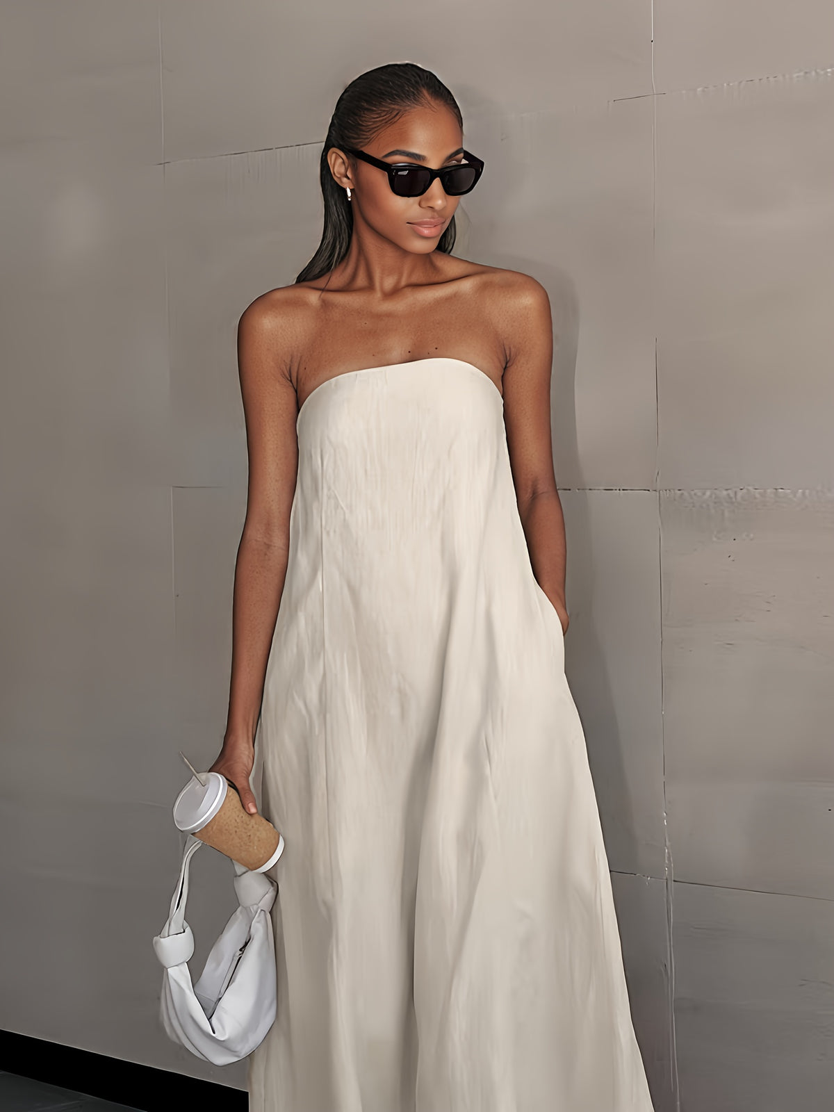 Women's Linen Beach Sundress Backless Sleeveless Wrap High Waist A-Line Flowy Casual Summer Vacation Dress