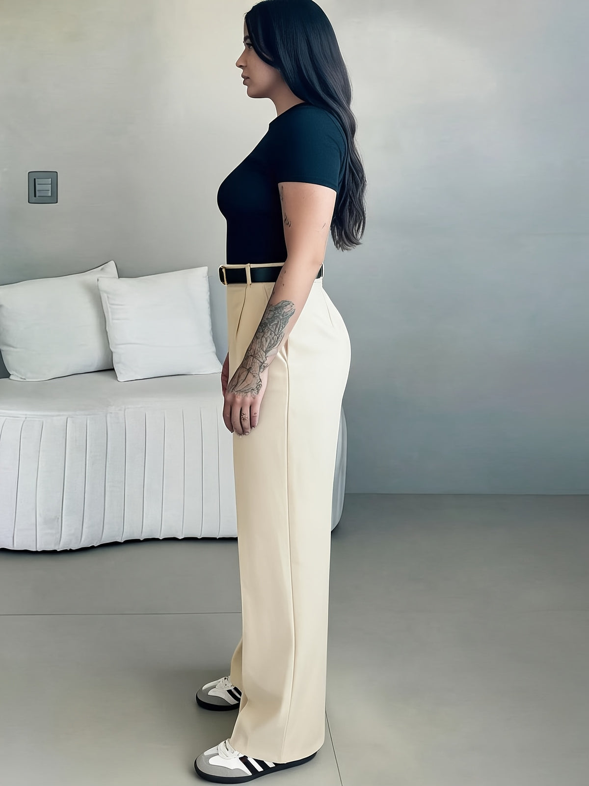 Wide Leg Dress Pants Women High Waist Elegant Suit Trousers with Pockets Casual Office Work Polyester Long S-XXL