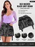 Y2K Black Denim Mini Skirt Women High Waist Goth Harajuku Stretch Multi-Pocket Streetwear Biker Aesthetic Spring Summer Fall