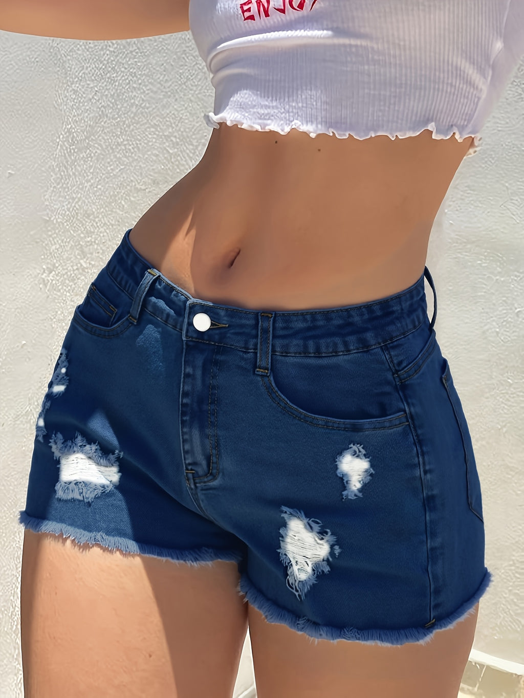 Ripped Mid-Rise Denim Shorts for Women - Street Style Distressed Hot Pants | Casual Summer Jean Shorts | Black Grey Blue S-XXL