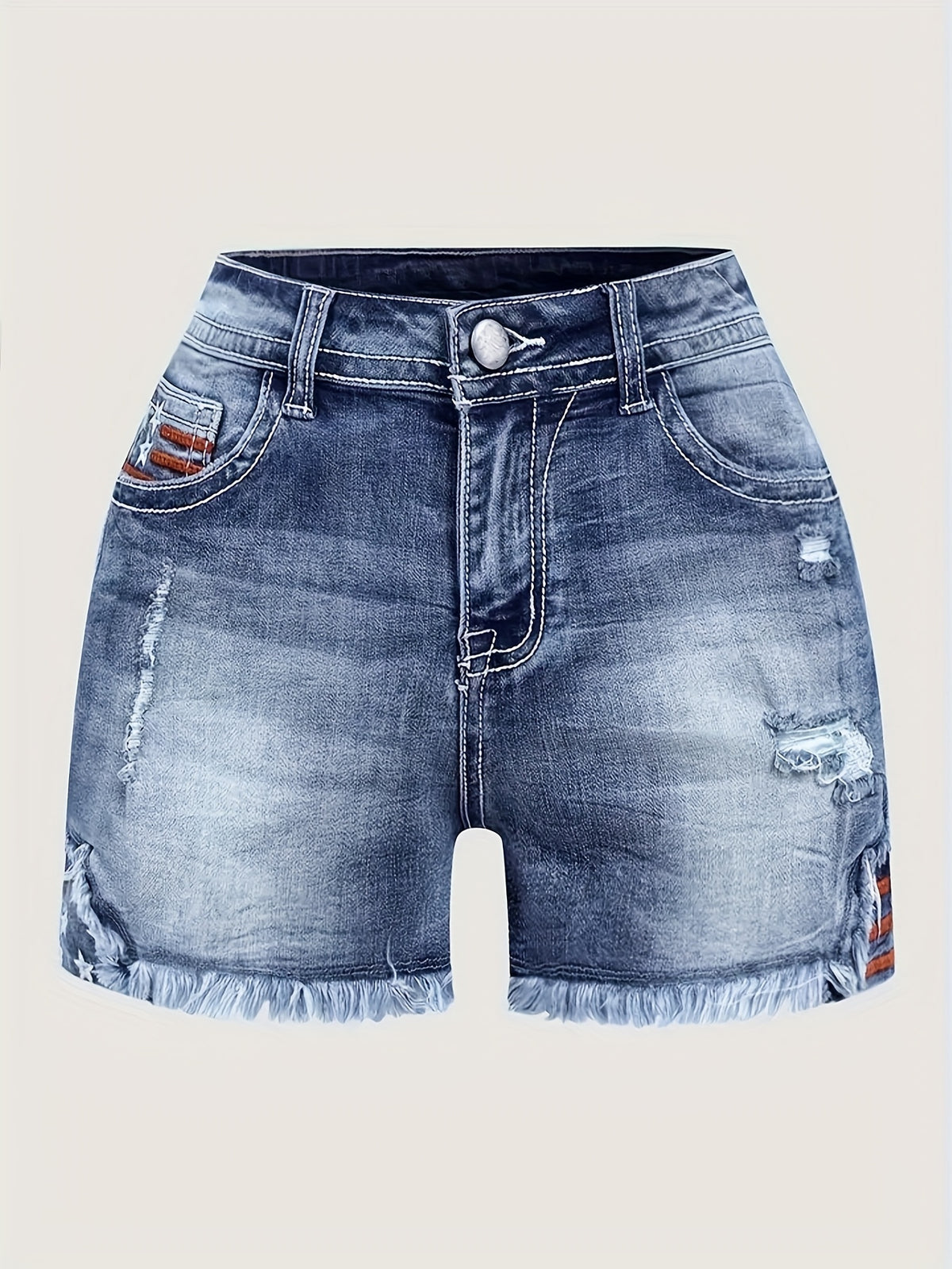 Women Star Striped American Flag Stretch Denim Shorts Patriotic Print Casual Summer Jean Shorts Grey XL