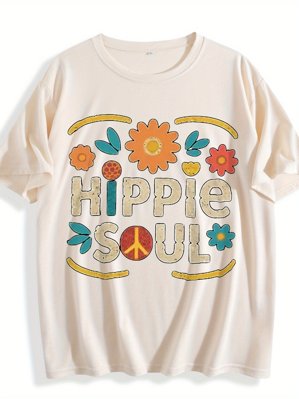 Hippie Soul Boho Graphic Tee Women Vintage Floral Print Festival Casual Comfortable Blend T-Shirt 5 Colors S-XXL