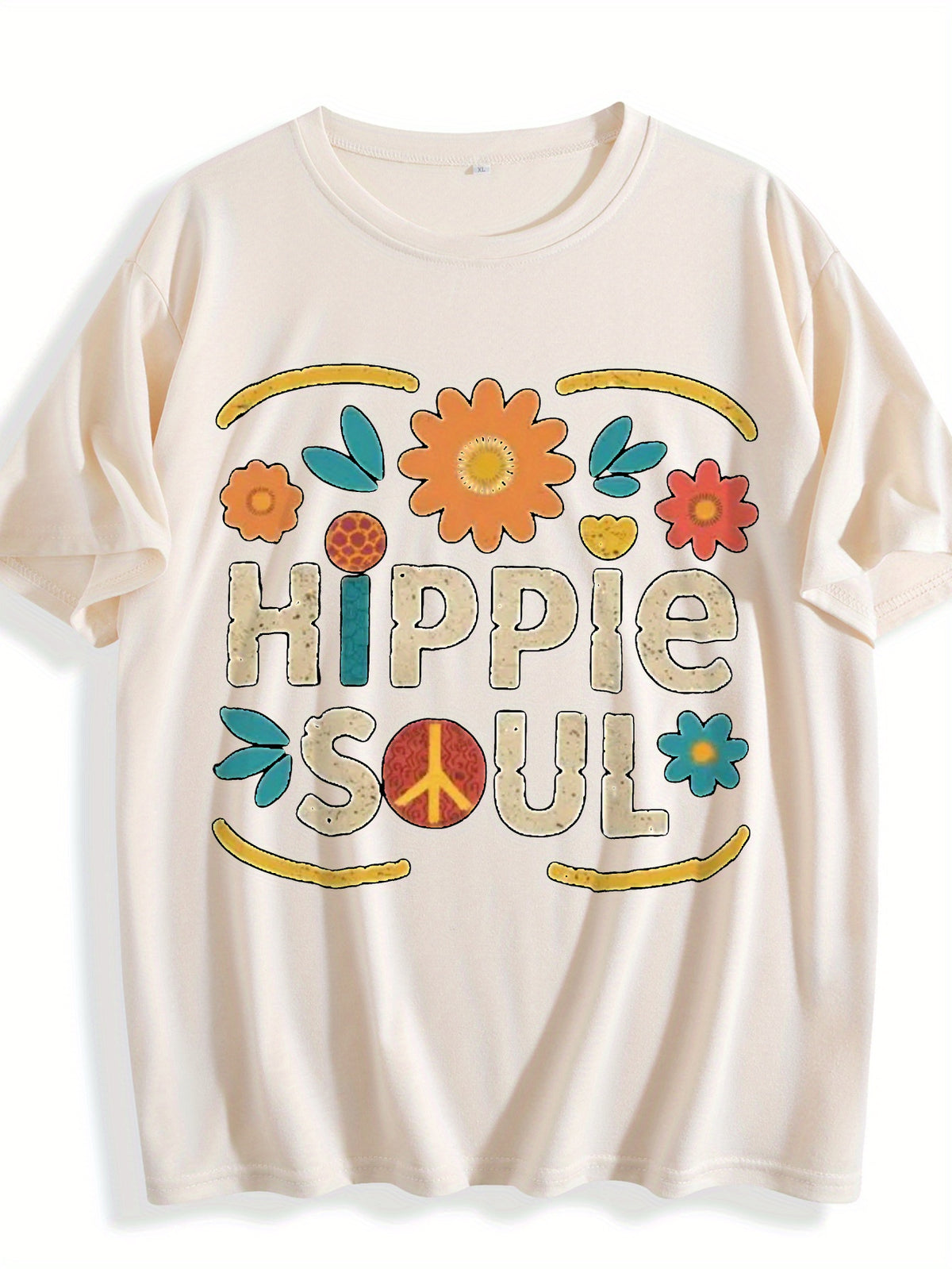 Hippie Soul Boho Graphic Tee Women Vintage Floral Print Festival Casual Comfortable Blend T-Shirt 5 Colors S-XXL
