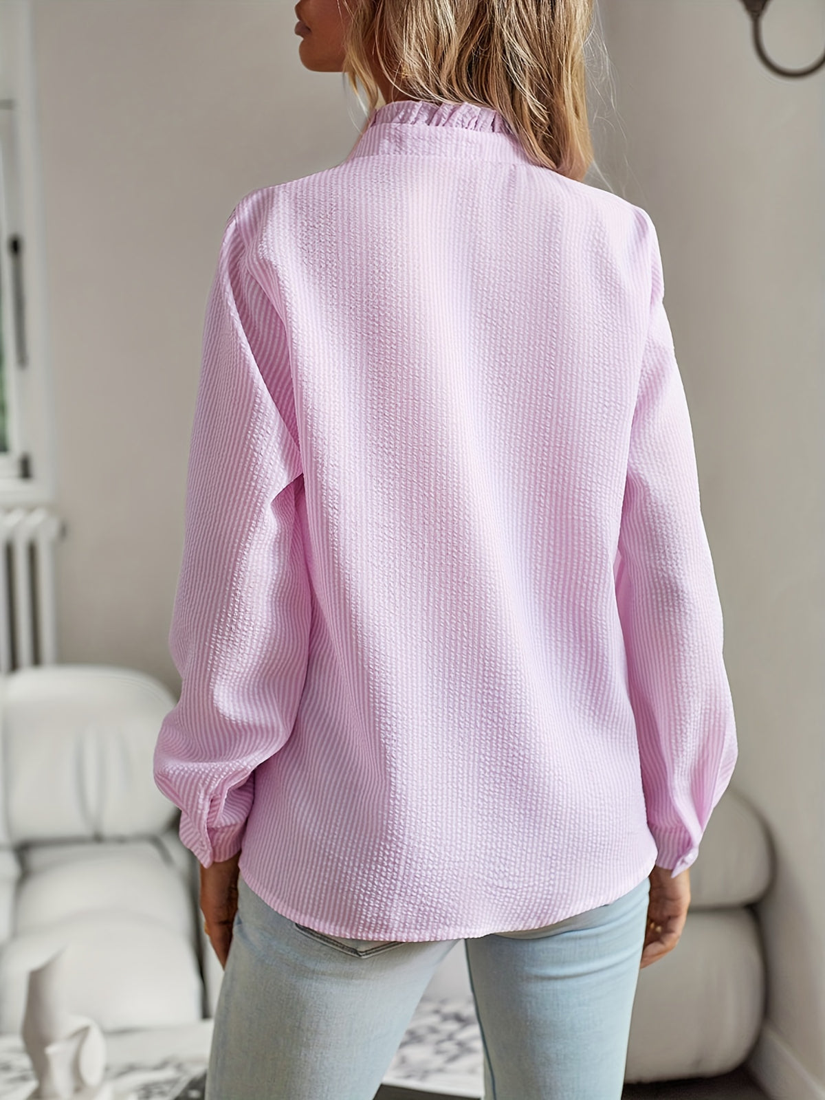 Women's Ruffle Button Lace Long Sleeve Blouse Shirt Collar Solid Color Machine Washable All Season Casual Formal Top