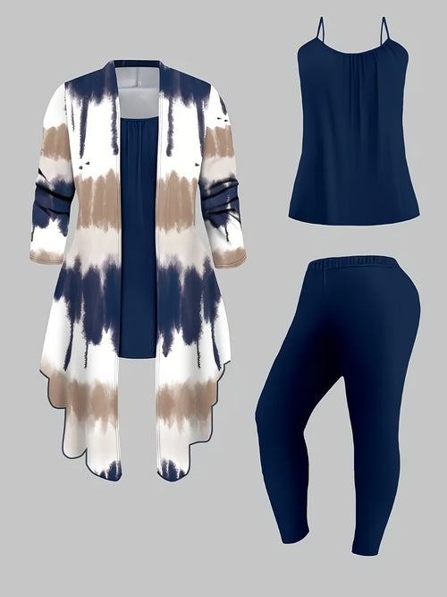 3-Piece Printed Cardigan Set Women Jacket Vest Casual Pants Daily Outfit Matching Set