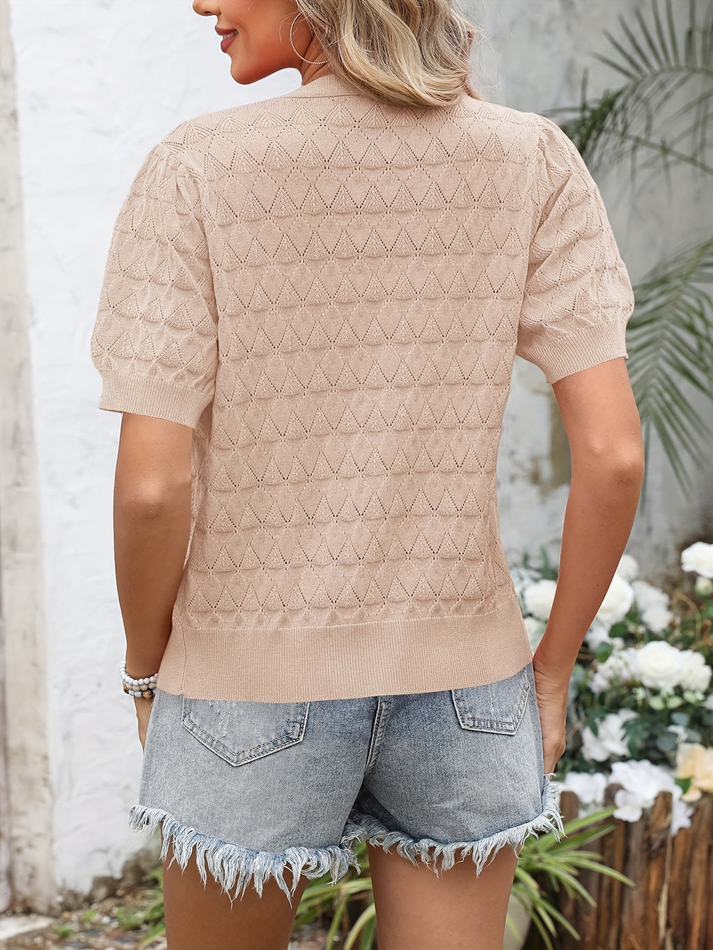 Women's Cropped Crochet Cardigan Puff Sleeve Linen Blend Sheer Lace Knit Short Top Breathable Lightweight Spring Summer Boho Fashion