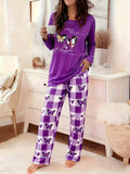 Women's Pajama Set Butterfly Print Long Sleeve Top & Loose Plaid Pants Casual Homewear Lounge Set