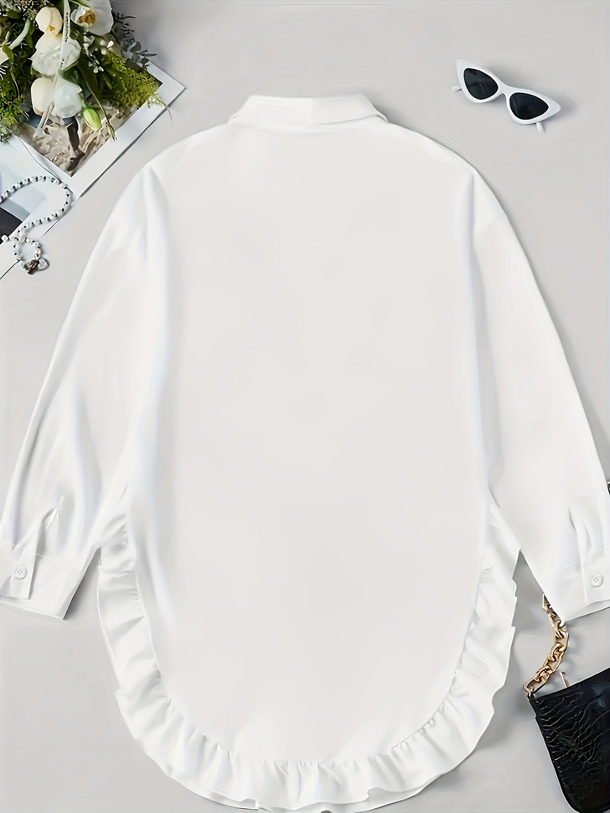 Ruffle Shirt Women Loose Oversized Frill Detail Casual Elegant Blouse Spring Summer Office Top S M L XL XXL