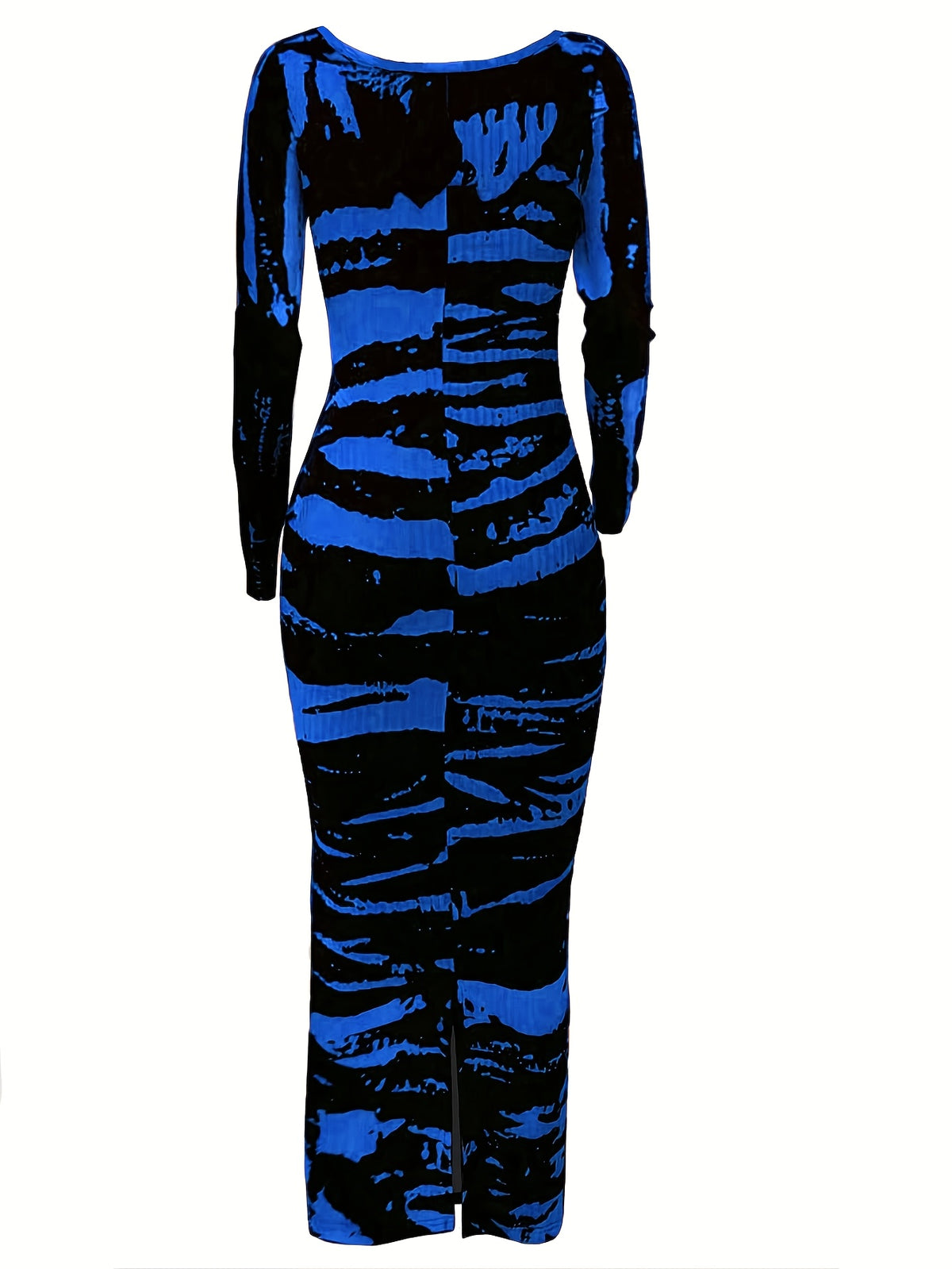Tie-Dye Bodycon Maxi Dress Women Long Sleeve Ankle Length Contrasting Print Figure-Hugging Sexy Elegant Long Dress