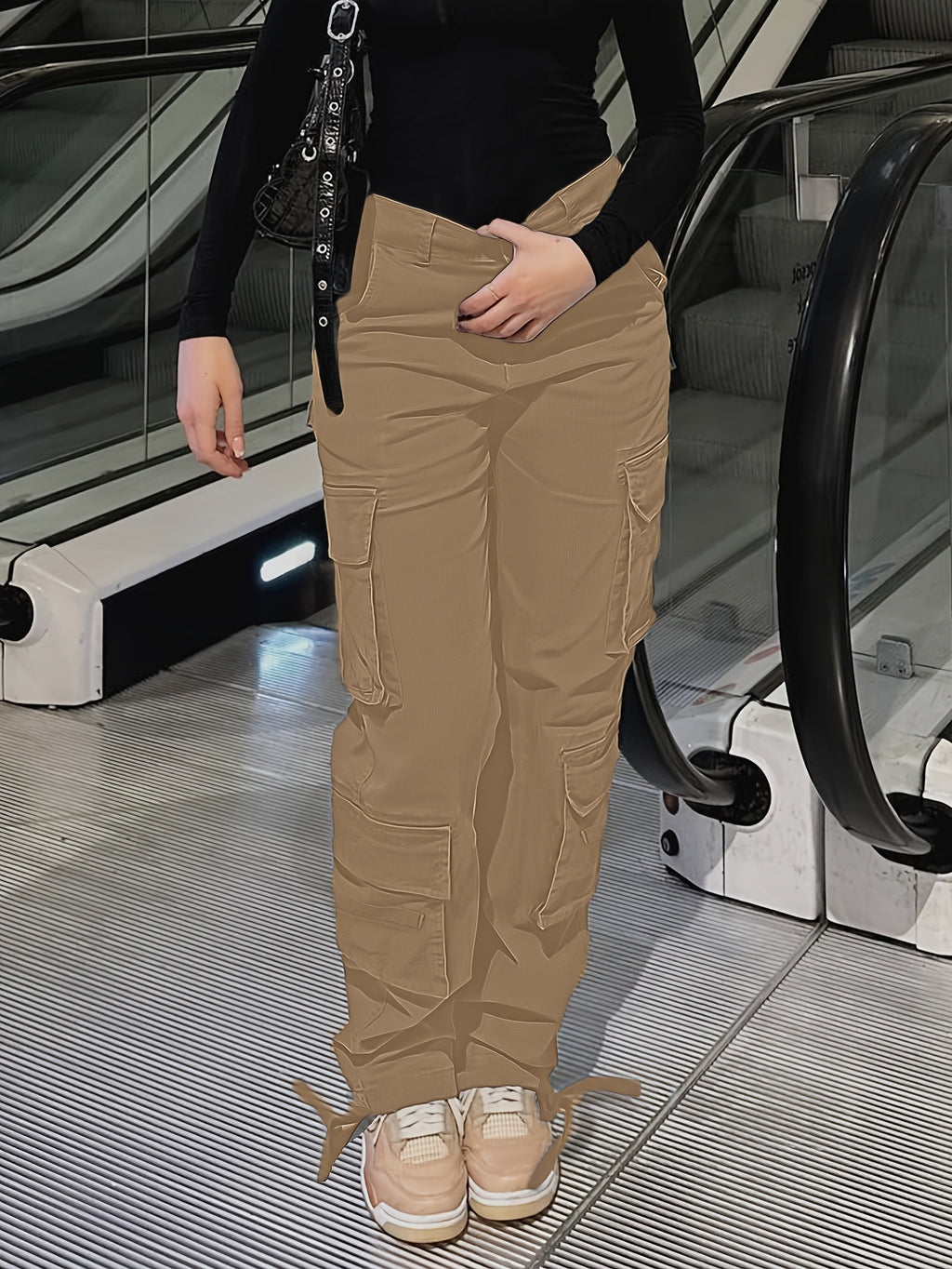 Y2K Retro Wash Women's Work Pants Multi-Pocket Casual Straight Leg Khaki Black Gray S-XXL