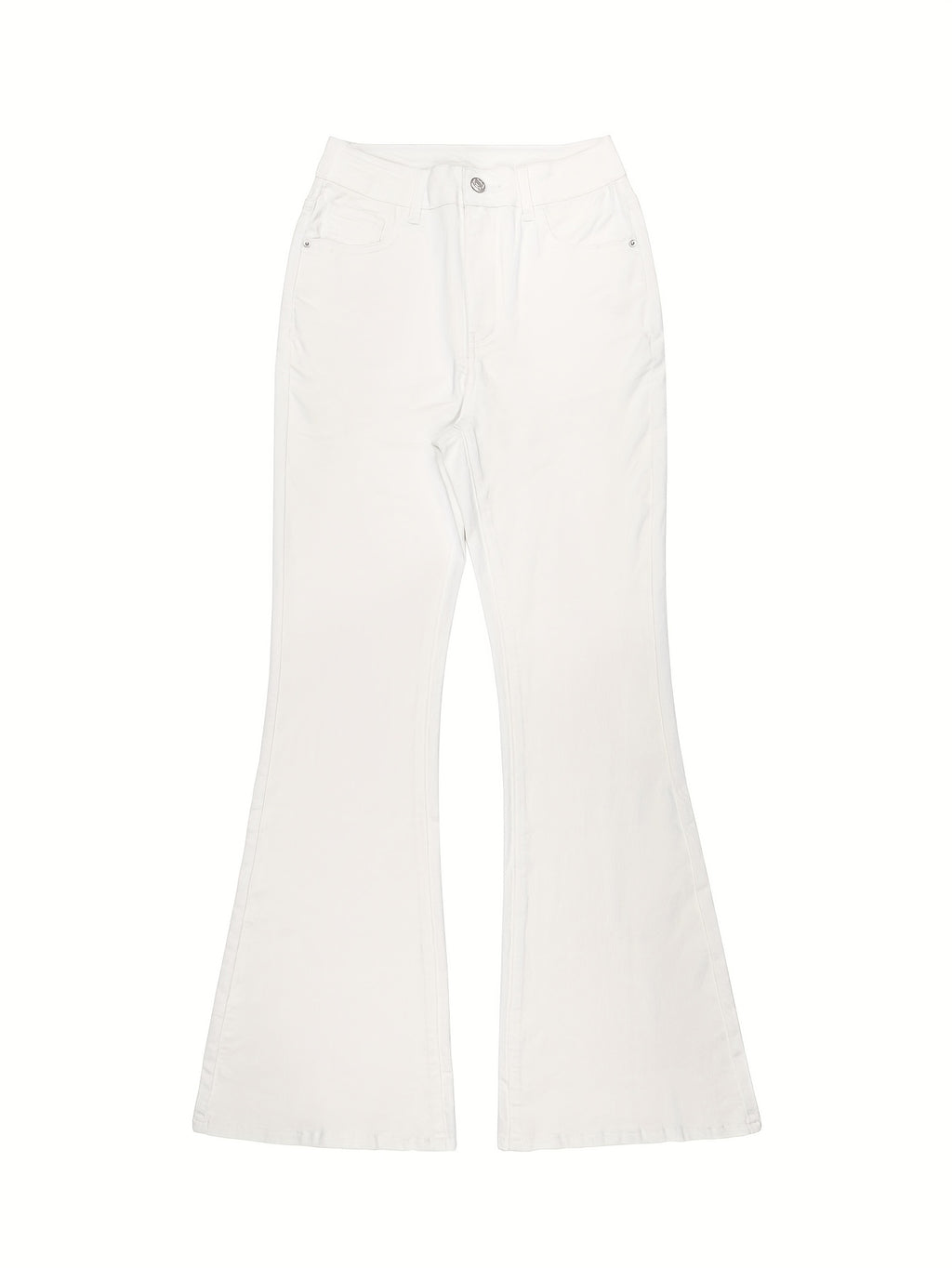 High Waist Stretch Flare Jeans Women Wide Leg Pants with Pockets – Solid Color Street Style, All-Season Comfortable Denim, Machine Washable