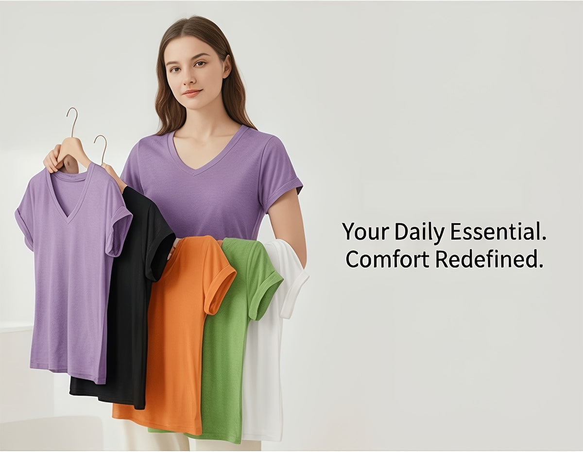 Women's V-Neck Short Sleeve Inspirational Print T-Shirt "Never Blame Others" Casual Breathable Top Multi-Color S-XXL