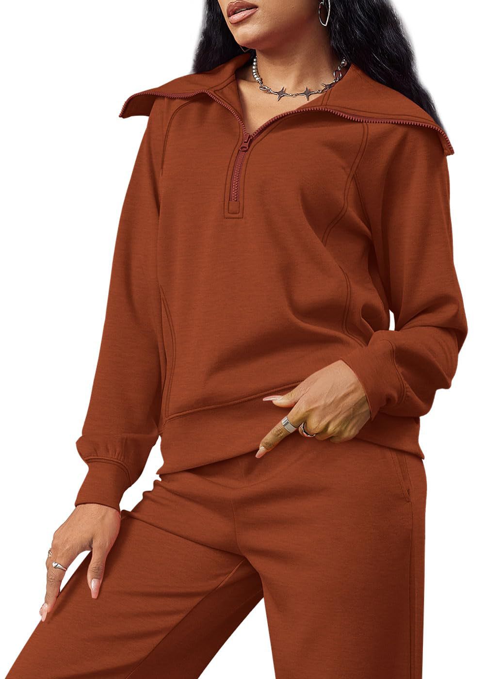 Zipper Sweatshirt Wide-Leg Pants 2 Piece Set Women Casual Tracksuit Outfit for Spring Fall - Loose Fit Jogger Co-ord Set