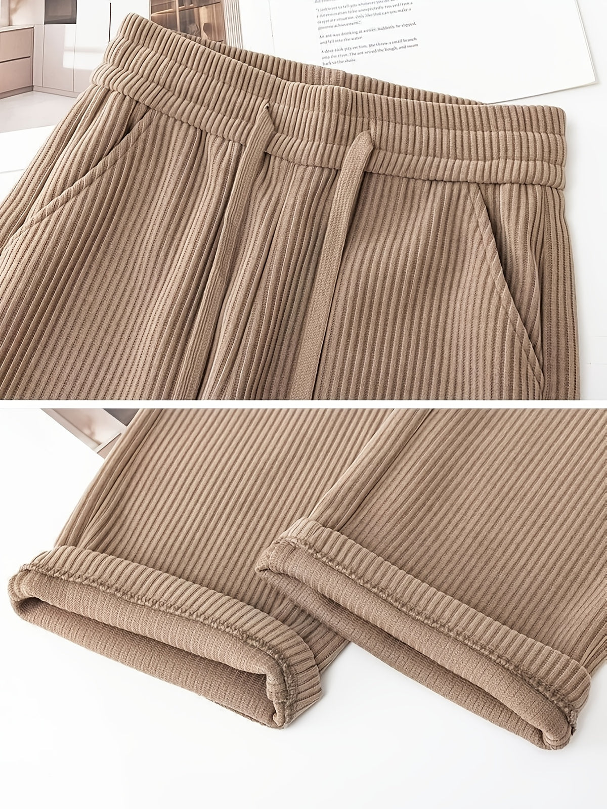 Corduroy High Waist Straight Leg Pants for Women – 100% Polyester Smooth Texture Loose Comfortable Fit, Solid Color Casual Four-Season Woven Trousers, Classic Versatile Everyday Bottoms S-XXL