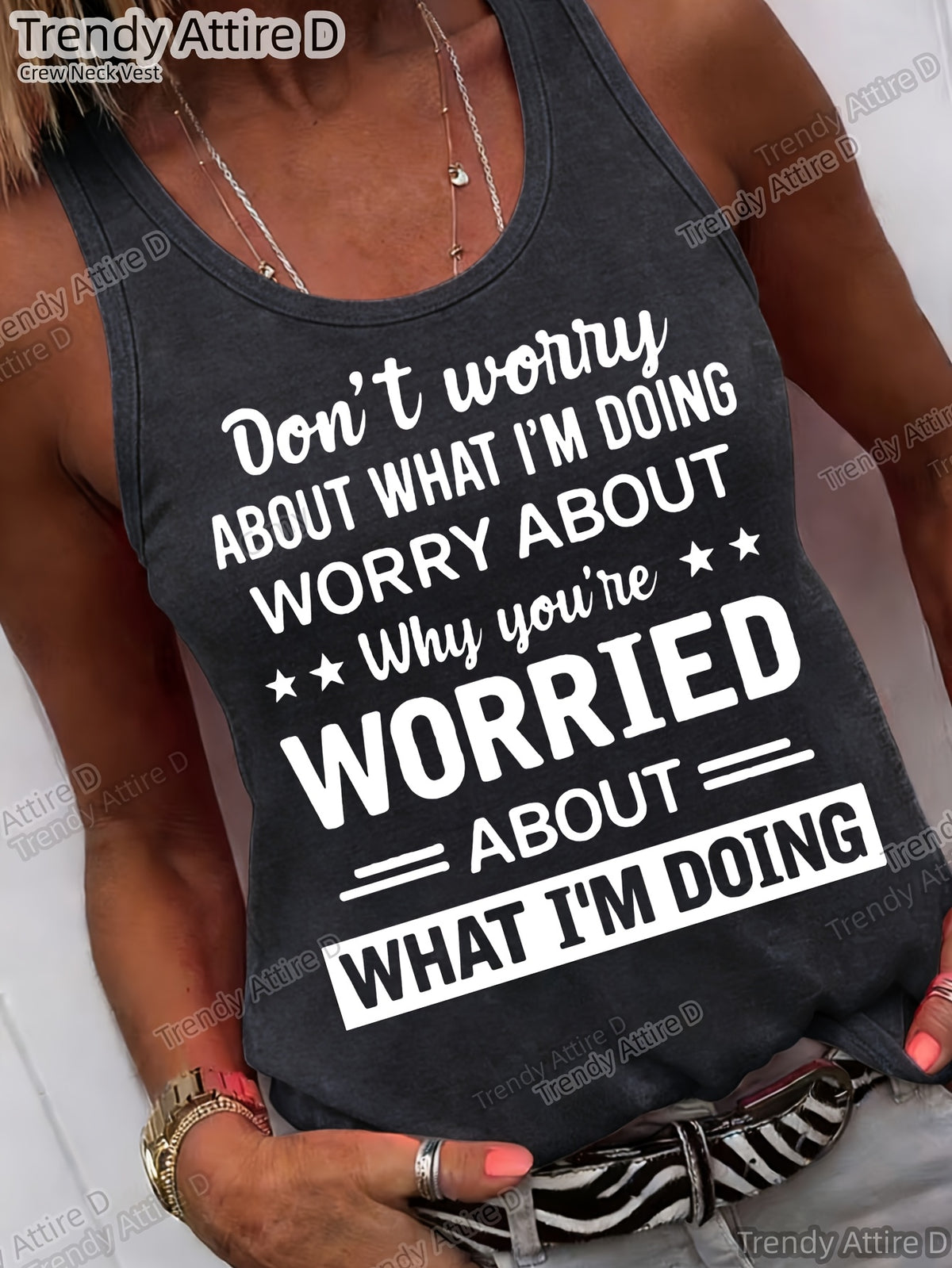 Don't Worry Slogan Tee Women Funny Text Print Crew Neck Short Sleeve Loose Fit T-Shirt Casual All-Season Graphic Top S-XXL