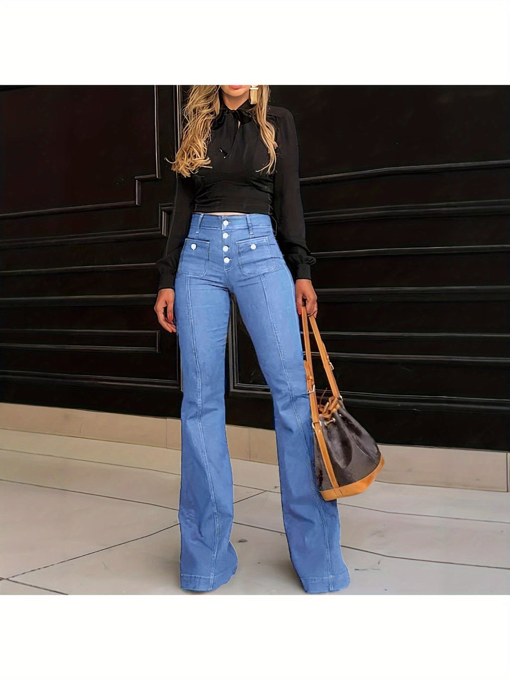 Bell Bottom Flare Jeans Women High Waist Retro Stretch Denim Trousers Vintage Wide Leg with Pockets S-XXL