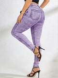 Women's High Waist Purple Acid Wash Slim Fit Cropped Jeans Hip Lifting Stretchy Casual Party Denim