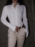 Women's French Elegant Flared Sleeve Blouse White Chic Button Shirt Fall Winter Tops S L XL