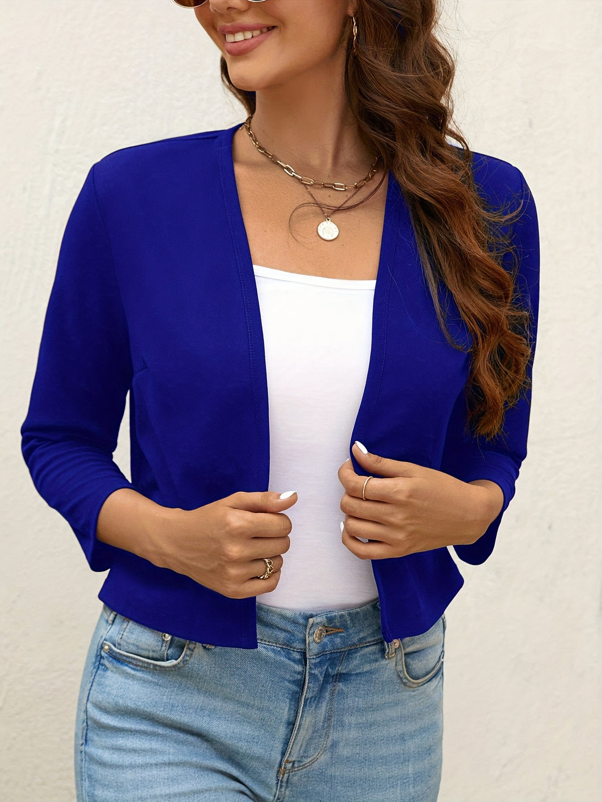 Women Solid Color Open Front Cardigan Jacket Long Sleeve Casual Lightweight Coat