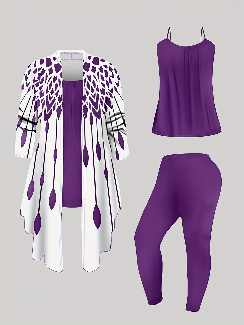Women's 3 Piece Set Print Top Sleeveless Vest & Solid Color Pants Color Block Matching Outfit Machine Washable