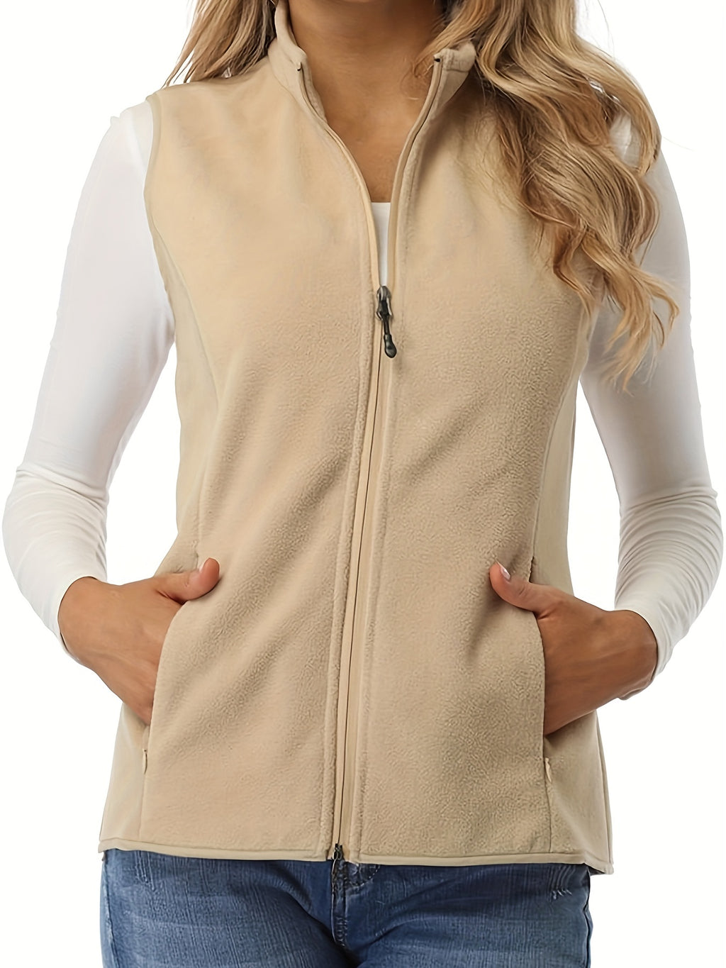 Women's Sleeveless Zip Vest Jacket Lightweight Warm Soft Zipper Pockets Casual Outdoor Layering Vest S-XXL