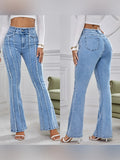 High Waist Stretch Bell Bottom Jeans Women Fringe Flare Denim Pants Outdoor All Season Light Blue Ginger XS-XL
