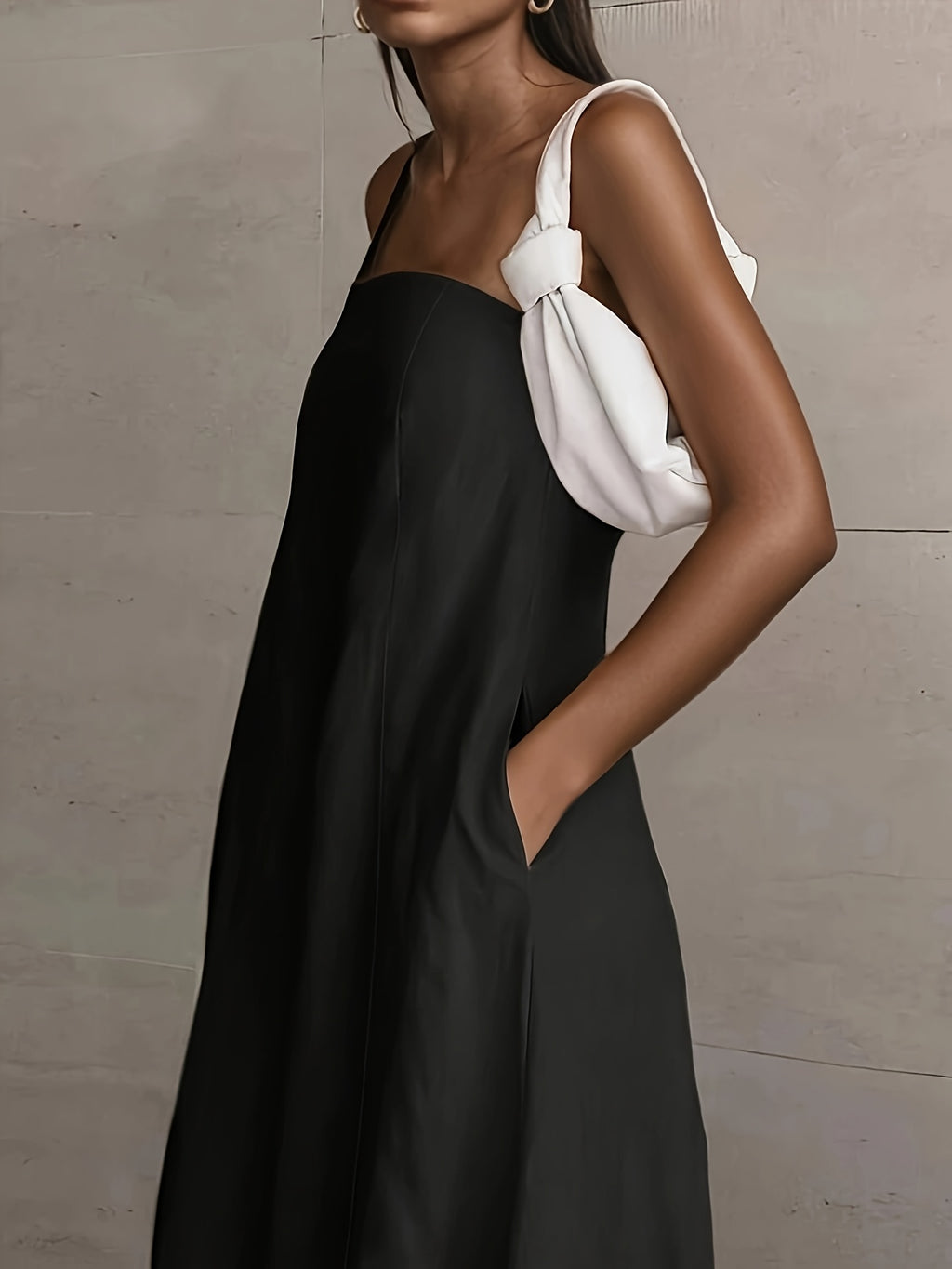 Linen Strapless Backless Long Dress for Women High Waist Patchwork Pocket Solid Color Lightweight Casual Vacation Maxi Dress Spring Summer