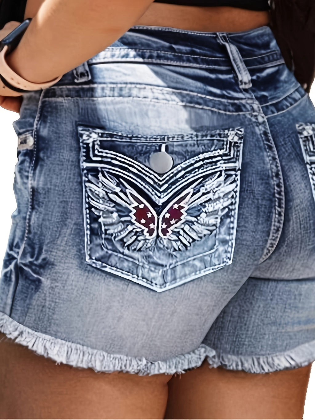 Embroidered Washed Denim Shorts Women Summer Rear Pocket Blue Casual Jean Shorts Slim Fit S-XXL