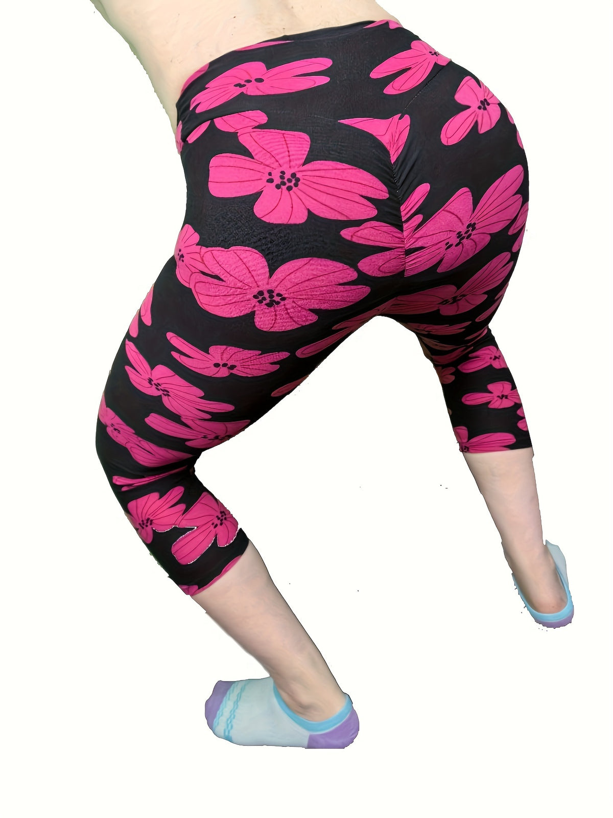 High Waist Peach Lift Capri Yoga Pants for Women – Printed Super Soft Leggings Blue Graffiti Pink Flower Hanger Swallow, Workout Fitness Running Sports, S-XL