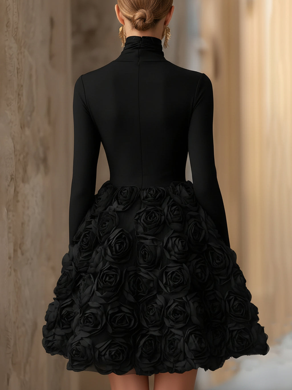 3D Rose Mini Dress for Women High Neck Retro Elegant Court Style Formal Dinner Party All Season Evening Dress