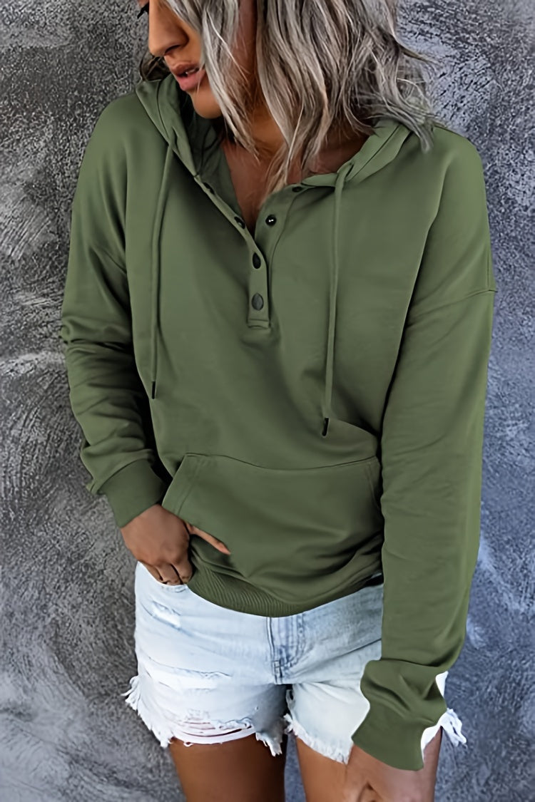 Women Oversized Button Hoodie Sweatshirt Long Sleeve Kangaroo Pocket Ribbed Cuff Casual Pullover Black Grey Burgundy Apricot S-XXL